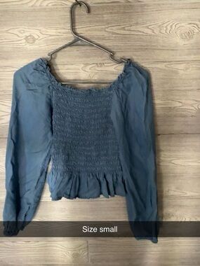 Smocked Square-Neck Women's Top - Blue